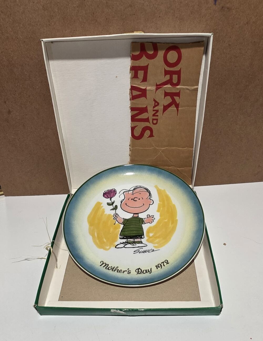 Peanuts 1972 Mother’s Day Plate Linus Japan Original Box Vintage